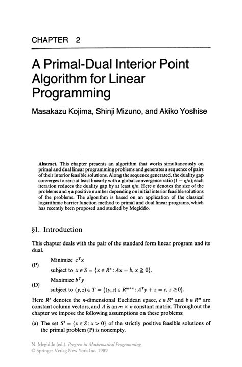 (PDF) A Primal-Dual Interior Point Algorithm for Linear Programming