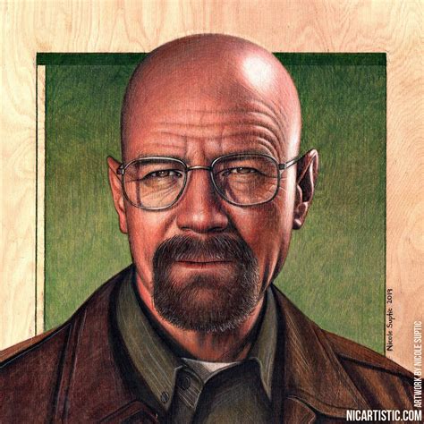a drawing of a bald man with glasses and a brown leather jacket, in front of a green background