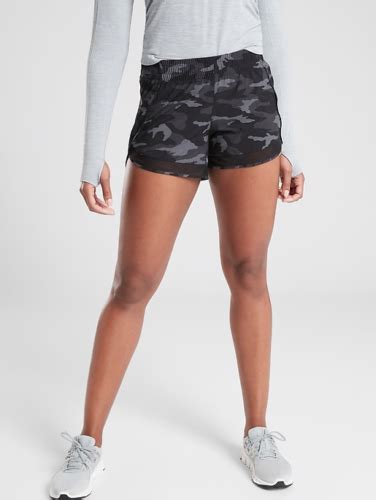 ATHLETA Printed Mesh Racer Run Camo Short 4" XS Black Running Shorts ...