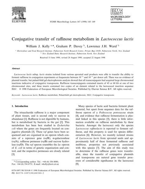 (PDF) Conjugative transfer of raffinose metabolism in Lactococcus ...