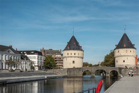 Broel Towers in Kortrijk, Belgium. Editorial Stock Photo - Image of boat, people: 128011793