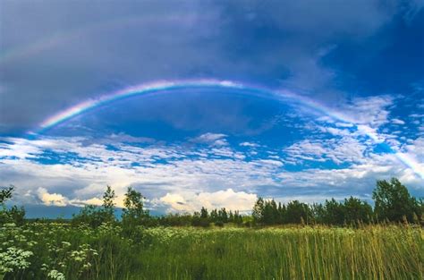 Hermoso arco iris clásico en el cielo azul después de la lluvia | Foto Premium