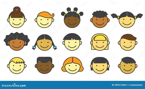 Set of Cheerful Funny Faces of Kids. Stock Vector - Illustration of ...