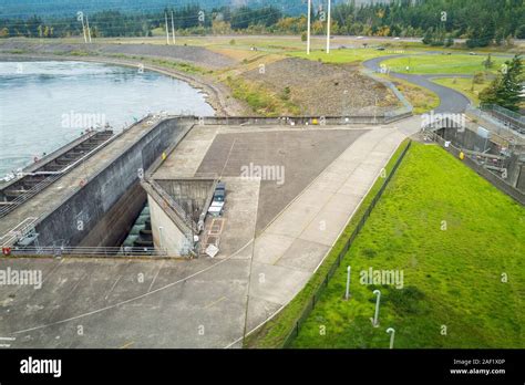 Overhead view of one of the fish ladders at the Bonneville Dam on the ...