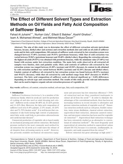 (PDF) The Effect of Different Solvent Types and Extraction Methods on Oil Yields and Fatty Acid ...