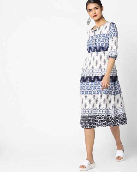 Buy AJIO Women Ivory Printed A-line Midi Dress | AJIO | Dresses, Midi dress, Celebrity style