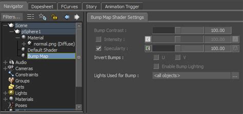 Bump Map shader settings