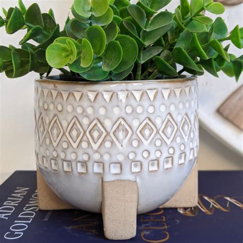 Tribal White Ceramic Pot Planter With Sandy Legs | Dalisay