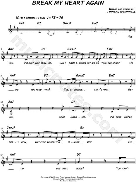 FINNEAS "Break My Heart Again" Sheet Music (Leadsheet) in G Major - Download & Print - SKU ...