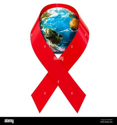 HIV AIDS Awareness Red Ribbon with Earth Globe, 3D rendering isolated on white background Stock ...