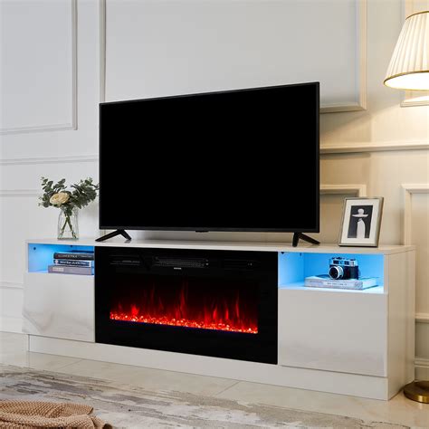 Amerlife TV Stand with Fireplace, LED Light Entertainment Center with ...