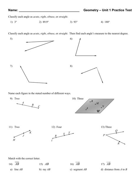 Name: Geometry – Unit 1 Practice Test W