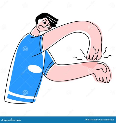 Vector Flat Illustration Young Man Scratching Skin of His Hand. Stock Vector - Illustration of ...