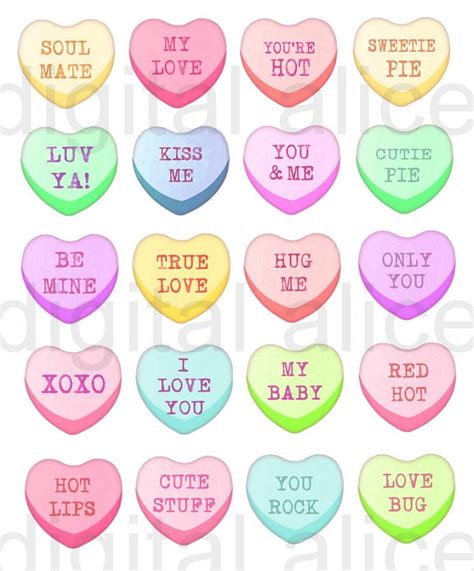 CANDY CONVERSATION HEARTS Digital Download Fun Printable Candy ...