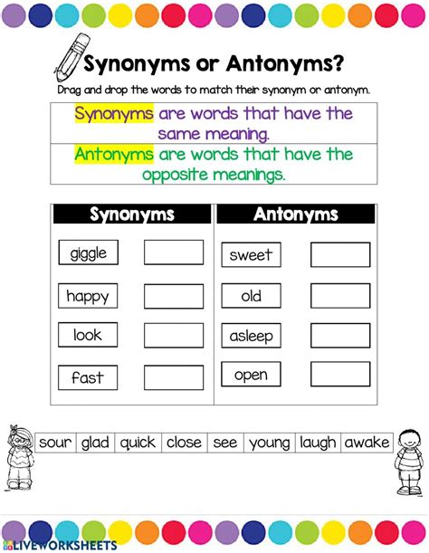 Synonyms And Antonyms Worksheets Grade 6