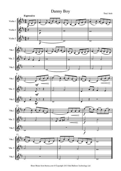 Danny Boy sheet music for Violin Trio - 8notes.com | Violin sheet music ...