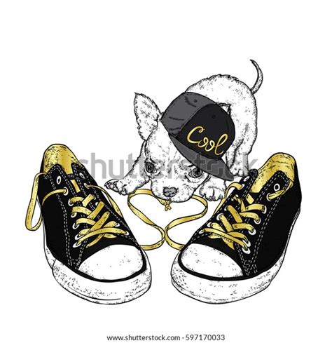 Cute Puppy Playing Sneakers Vector Illustration Stock Vector (Royalty ...