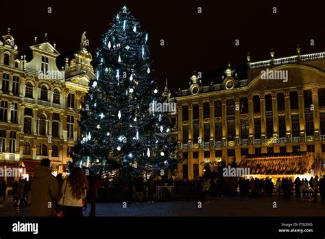 BRUSSELS, BELGIUM-DECEMBER 27, 2015: Illuminated Christmas tree on ...