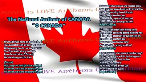 Canada National Anthem FULL VERSION w/music, vocal & lyrics, and provinces & territories flags ...