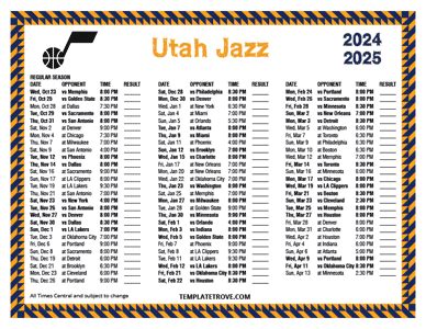 Printable 2024-2025 Utah Jazz Schedule