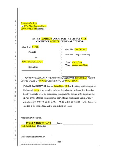 Motion For Discovery Template | Brady V. Maryland | Discovery (Law)