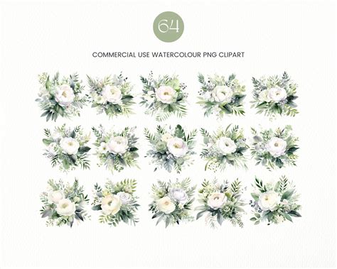 64 Sage Green Flowers PNG Watercolor Floral Clipart Bouquets - Etsy