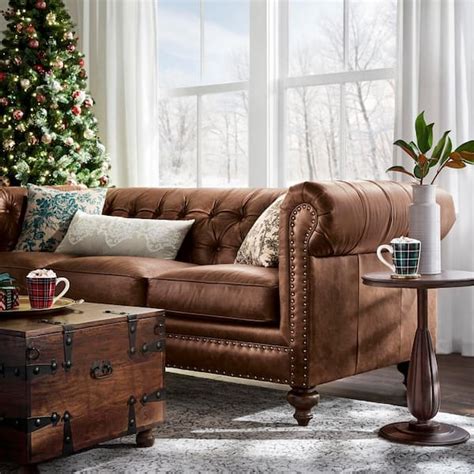 Home Decorators Collection Blakely 95 In Arena Vintage Brown Leather 3 ...