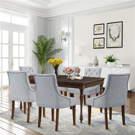 URHOMEPRO Tufted Upholstered Dining Chairs Set of 6, Fabric Dining ...