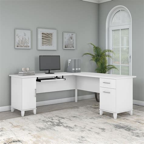 72W L Shaped Desk with Storage in White by Bush