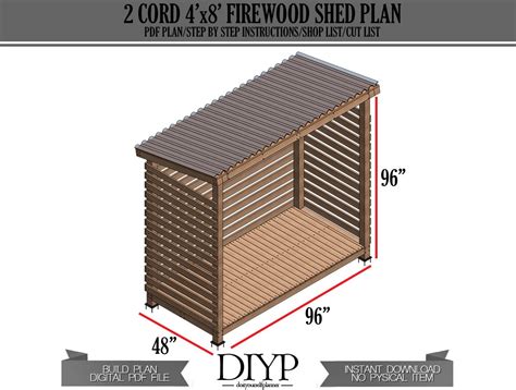 4x8 Shed Plan Diy Wood Storage Firewood Shed Backyard - Etsy UK