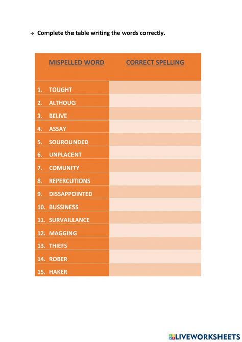Spelling words online exercise for intermediate | Live Worksheets