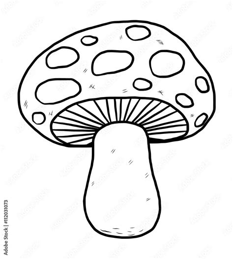 mushroom / cartoon vector and illustration, black and white, hand drawn ...