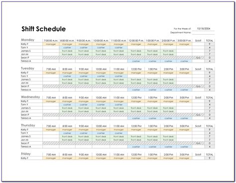 Weekly Employee Schedule Template Printable