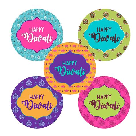 SVM CRAFT Happy Diwali Round Sticker 4.5 cm, for Gift School Diwali Decoration Design total-80 ...