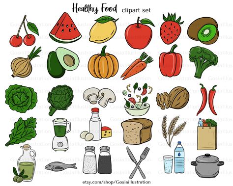 Healthy Food Clipart Set Hand Drawn Food Clipart Fruits and - Etsy Sweden