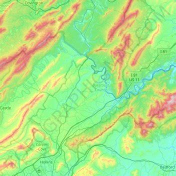 Botetourt County topographic map, elevation, relief