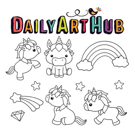 Cute Unicorn Outline Drawing Clip Art Set – Daily Art Hub // Graphics ...