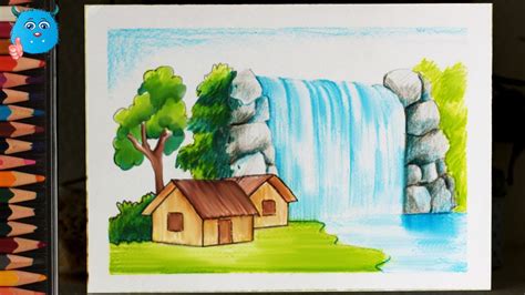 How to Draw Nature Scenery of Waterfall Drawing for Beginners Very Easy with Color Pencils - YouTube