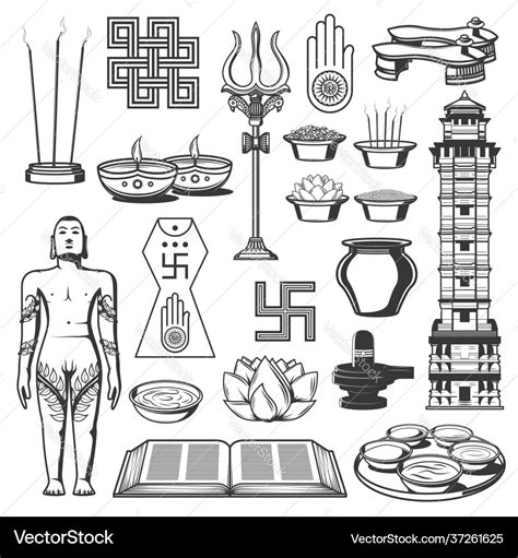 Jainism religion jain dharma icons and symbols Vector Image