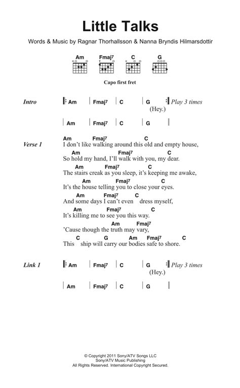 Little Talks by Of Monsters And Men Sheet Music for Guitar Chords/Lyrics at Sheet Music Direct