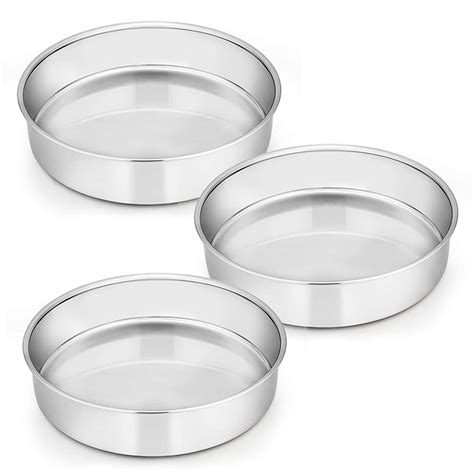 8 inch Cake Pan Set of 3, VeSteel Stainless Steel Round Layer Cake Baking Pans, Non-Toxic ...