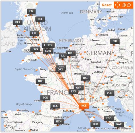 easyJet route map - from Nice