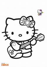 hello kitty playing The Guitar With Her Star On Head And Holding An  sketch template