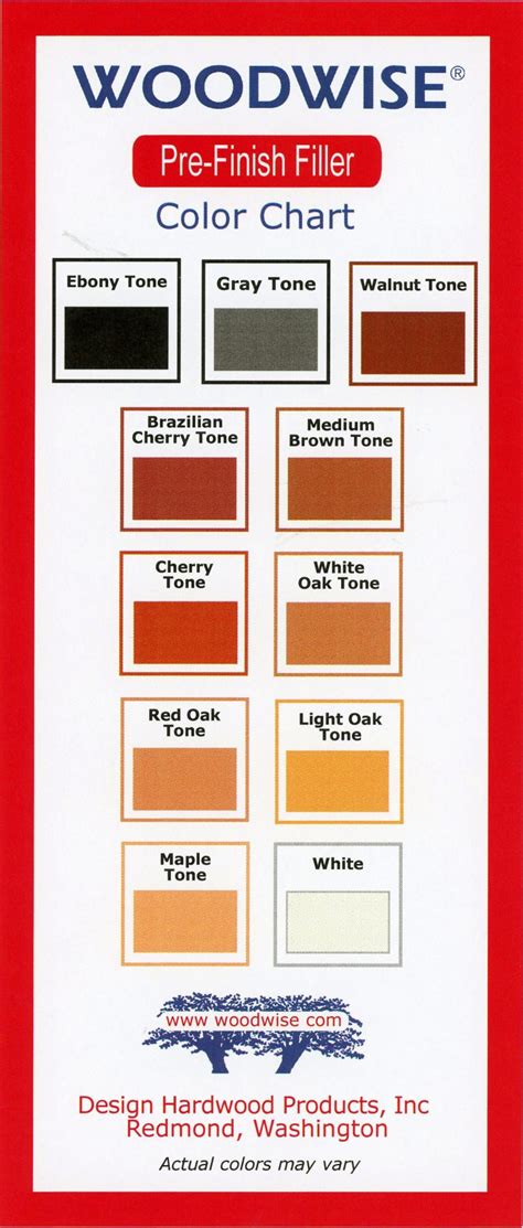 Wood-Filler Color Charts - Woodwise