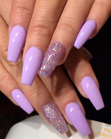 Cute light purple coffin nails with glitter accent nail design #nailsglitters | Accent nail ...