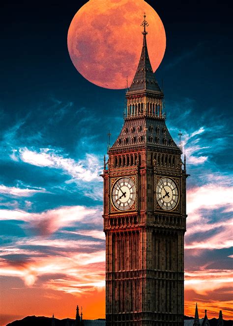 CLOCK TOWER, SHERIF, bloodmoon, blue, clock, cloud, light, moon, sunset, tower, HD phone ...