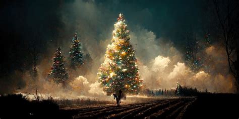 Premium Photo | Christmas tree landscape. digital illustration. painting. beautiful christmas ...