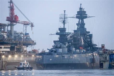 Last-of-its-kind battleship USS Texas returns to the water after months of work to restore the ...