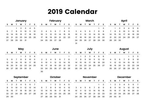 Full Year Calendar 2019 - A Printable Calendar