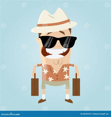 Funny cartoon tourist stock vector. Illustration of blue - 56694478